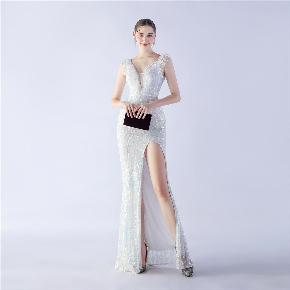 Camel Hair Side Split Formal Dress