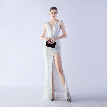 Camel Hair Side Split Formal Dress