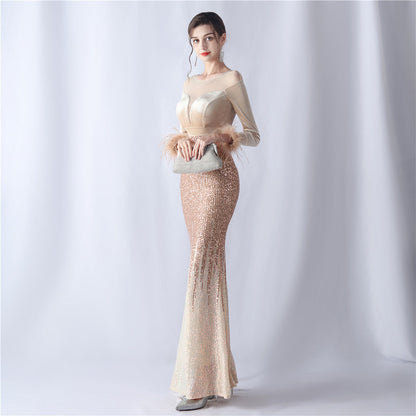 Abito formale in velluto con strass sfumati