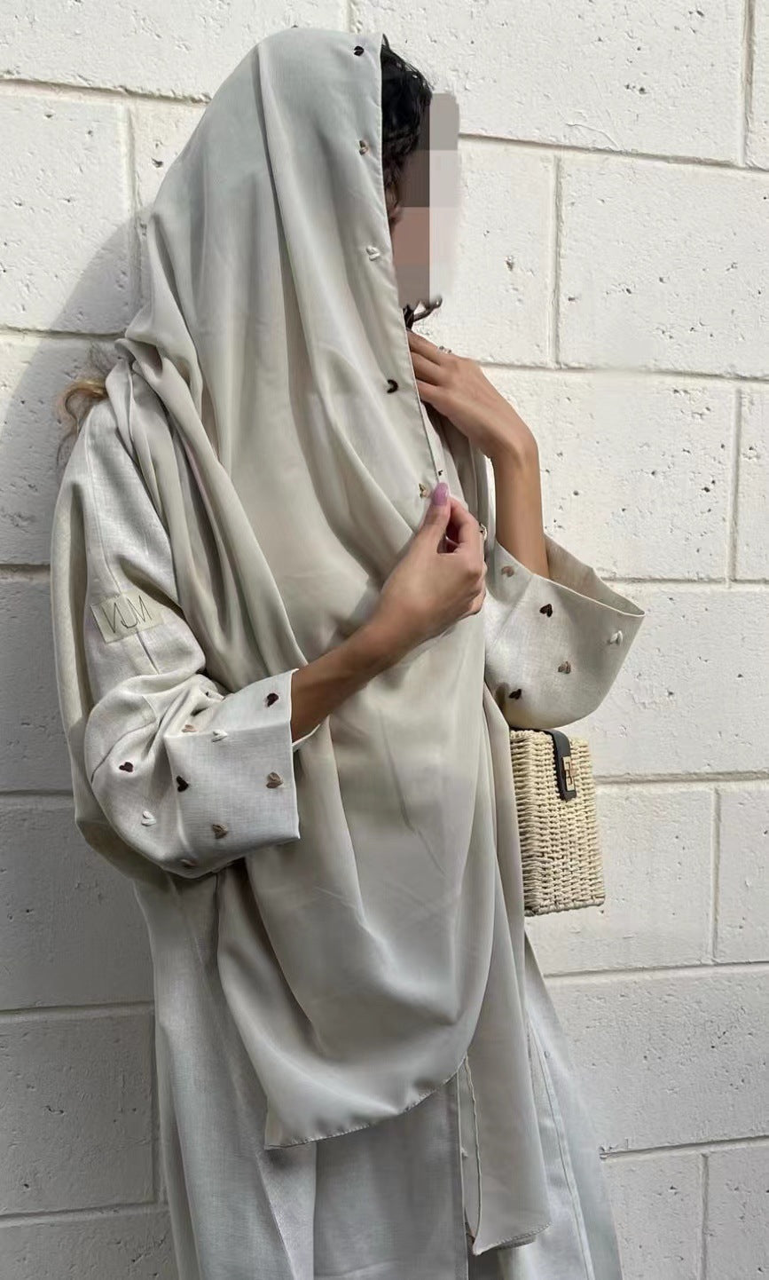 2pcs Set Heart Embroidered Cardigan Robe and Love Hijab