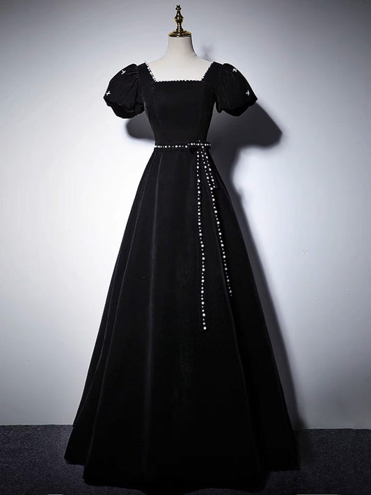 A-Line Velvet Black Dress