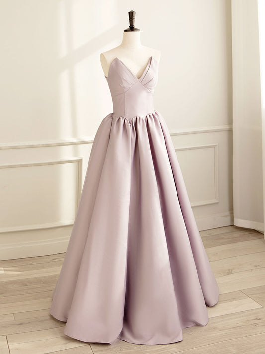A-line Satin Pink Long Prom Dress