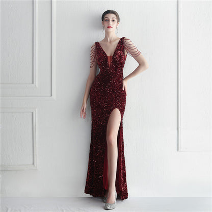 Backed Beaded Formal Dress