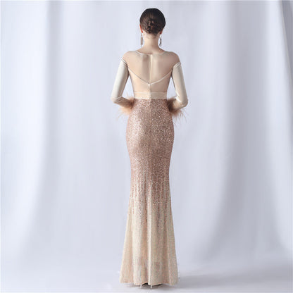 Abito formale in velluto con strass sfumati