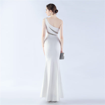 Fur Slant Neck One Shoulder Formal Dress