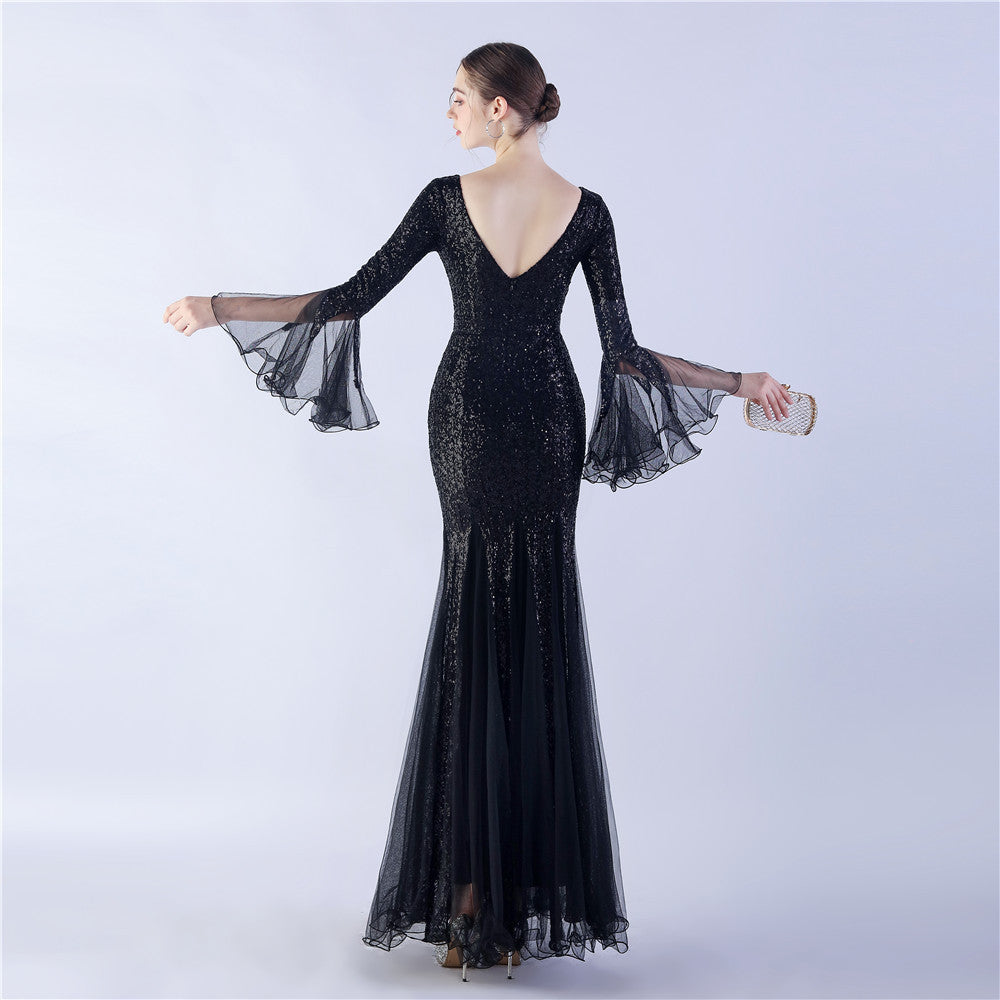 Trimmed Mesh Formal Gown
