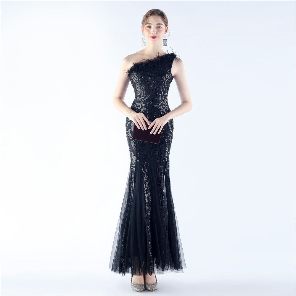 Mesh Sequined Formal Dress