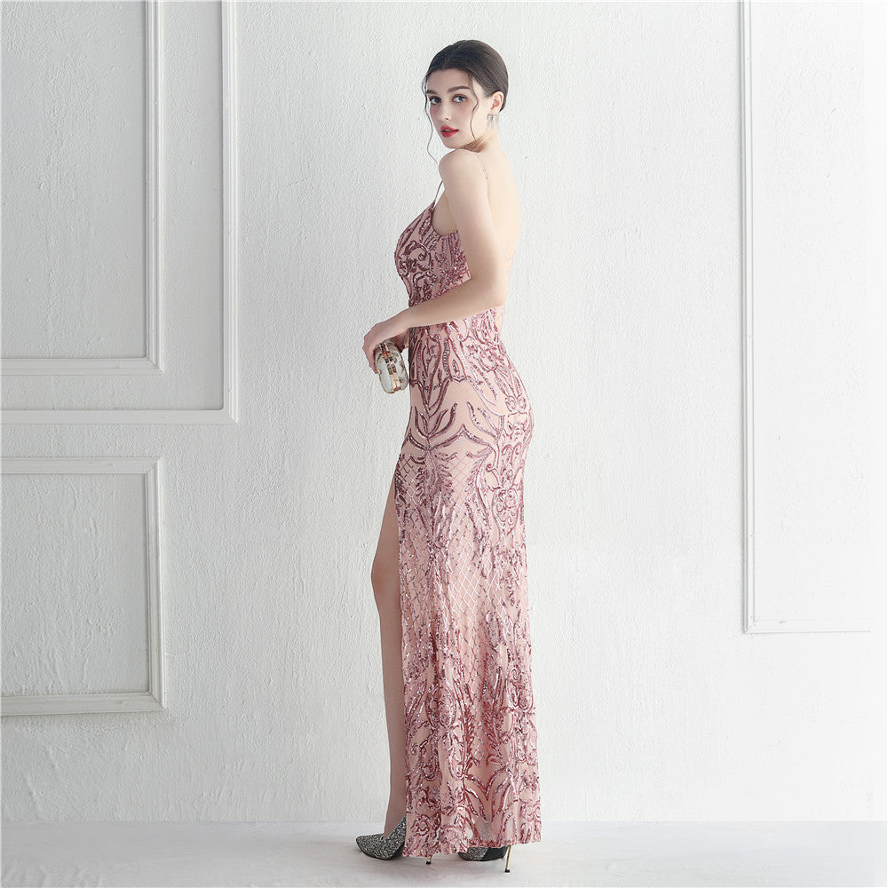 Positioned Floral Beaded Formal Dress