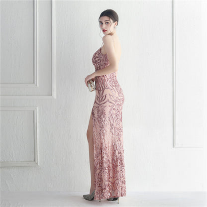 Positioned Floral Beaded Formal Dress