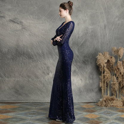 Sleeve Sequin Formal Dress
