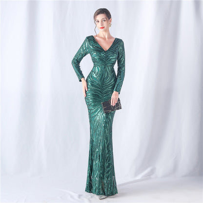 長袖ビーズフォーマルドレス