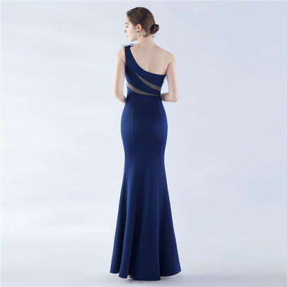 Fur Rhinestone Formal Dress