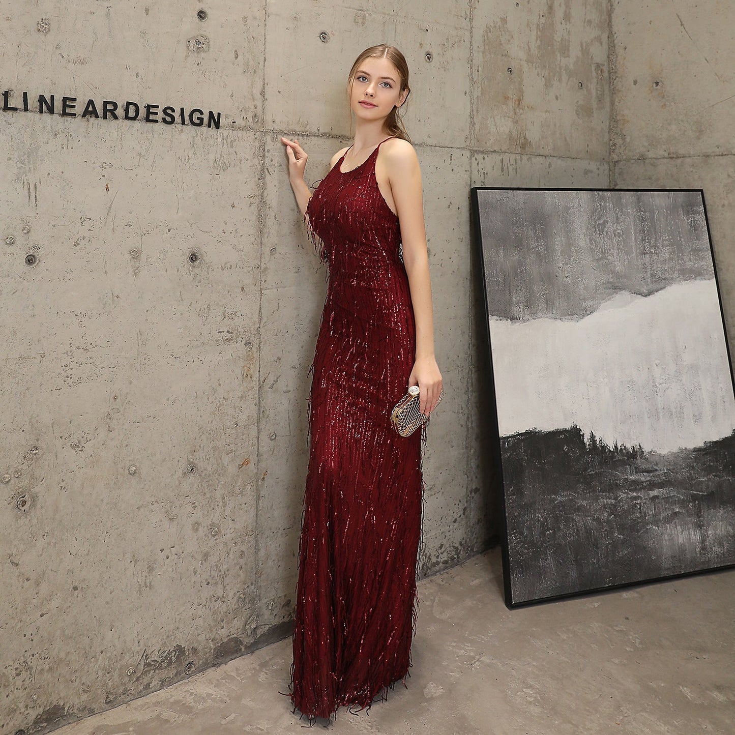 Silk Thread Fringe Beaded Formal Dresses