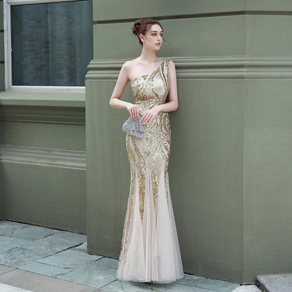 One Shoulder Beaded Formal Dress