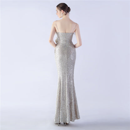Fur Crafted Flower Formal Dress