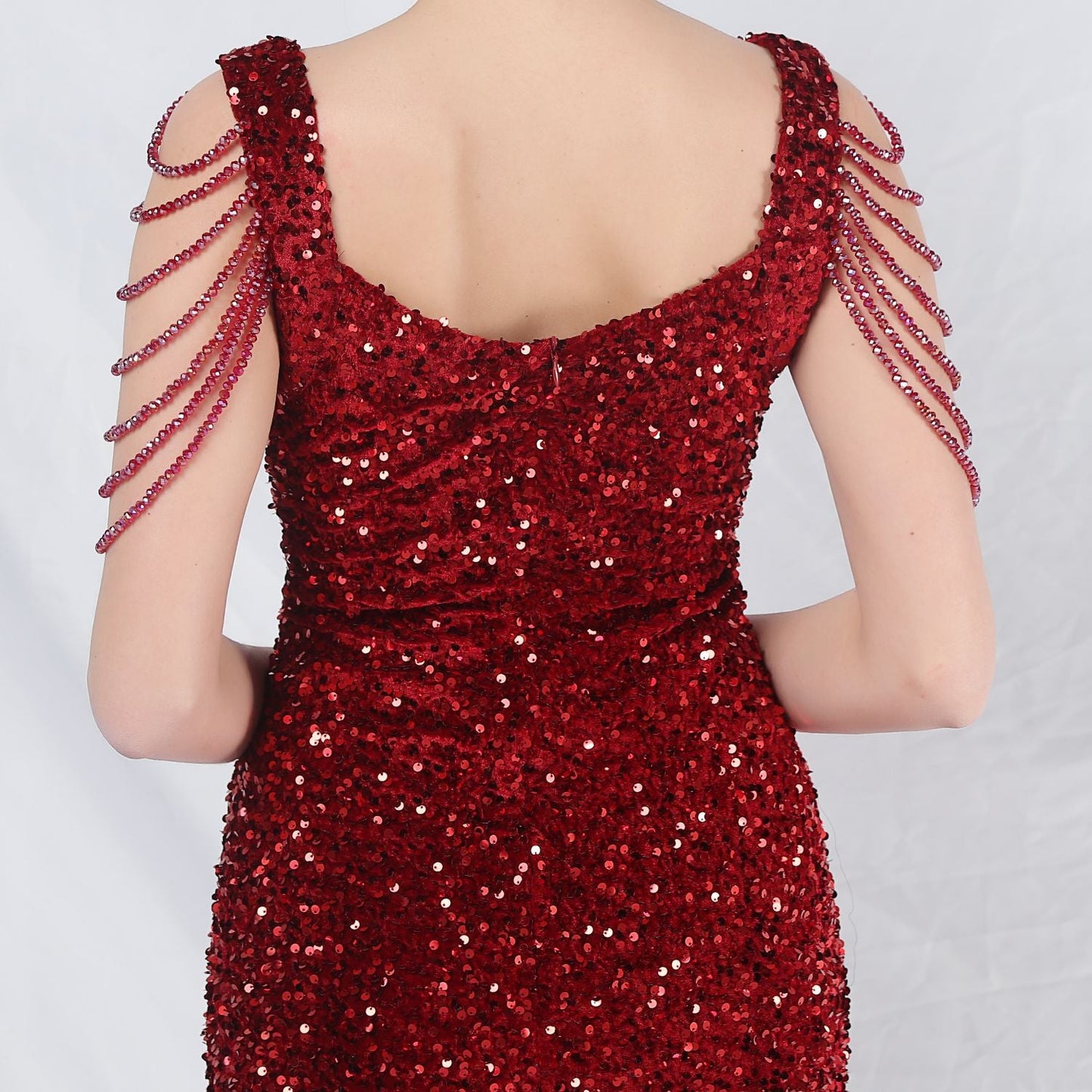 ベルベット裏地ビーズ付きフォーマルドレス