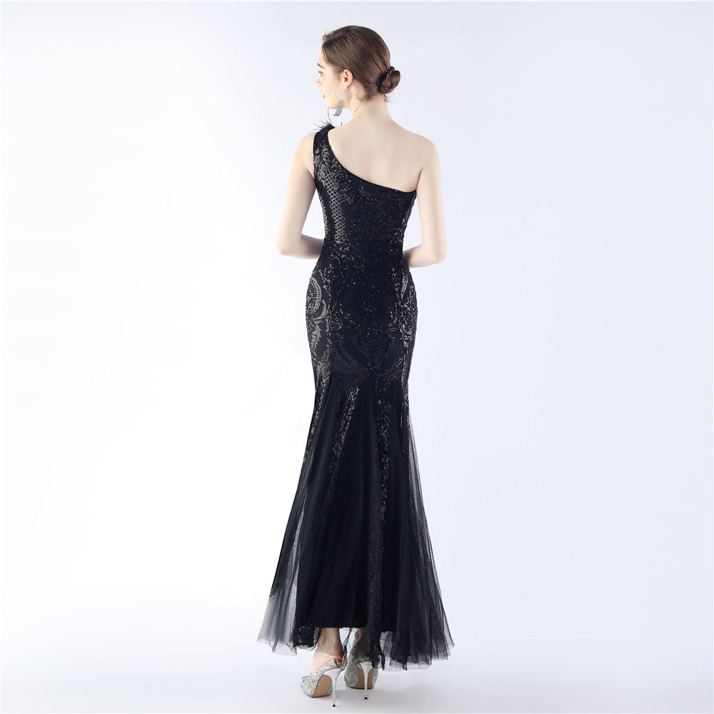 Mesh Sequined Formal Dress