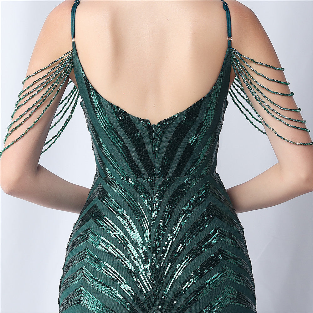 Beaded Halter Formal Dress