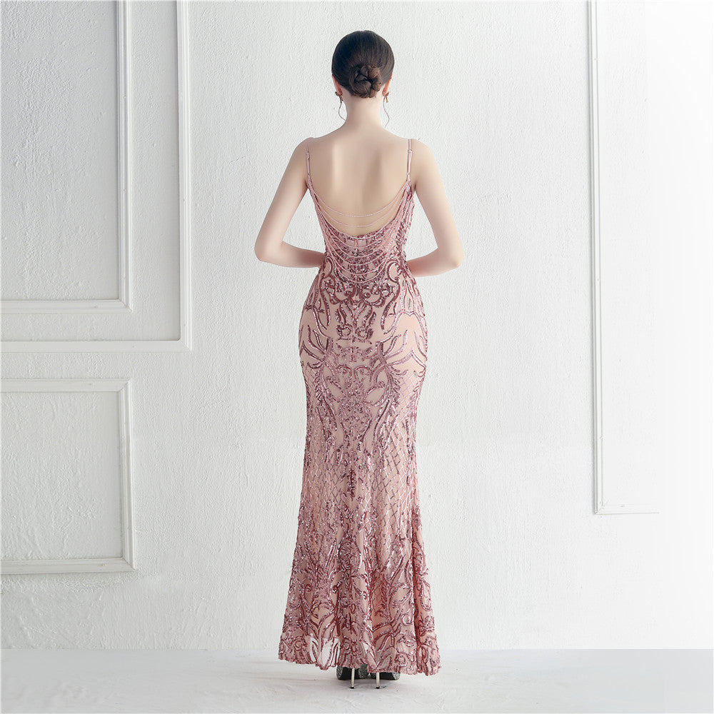 Positioned Floral Beaded Formal Dress