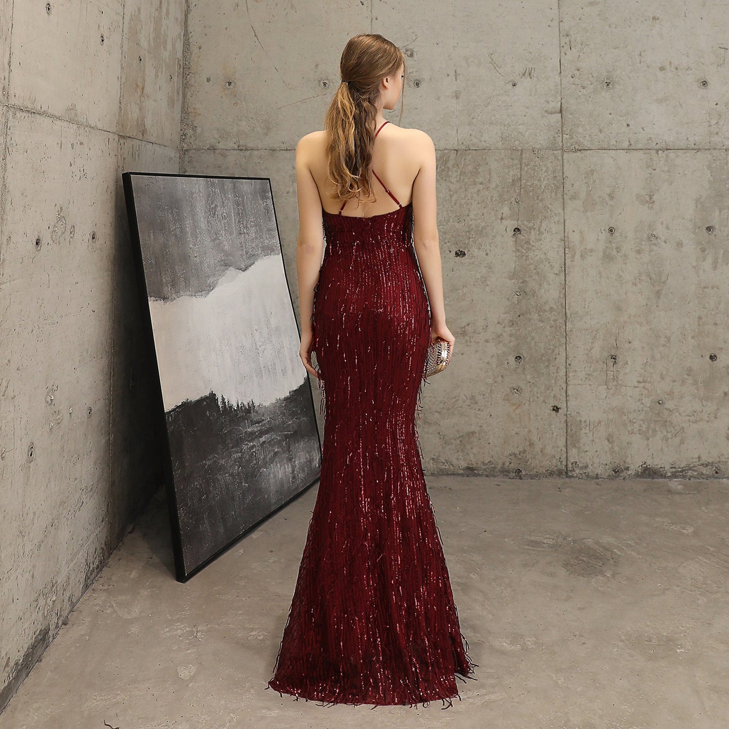 Silk Thread Fringe Beaded Formal Dresses