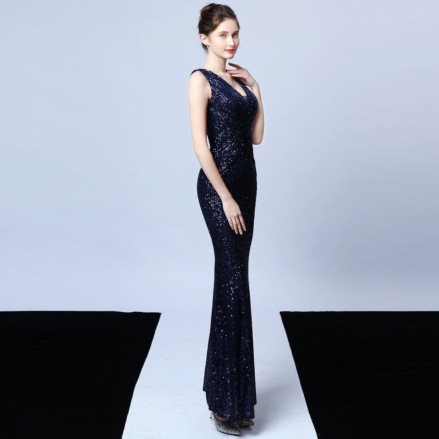 Long Sleeveless Sequin Formal Dress