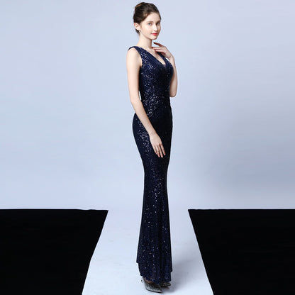 Long Sleeveless Sequin Formal Dress