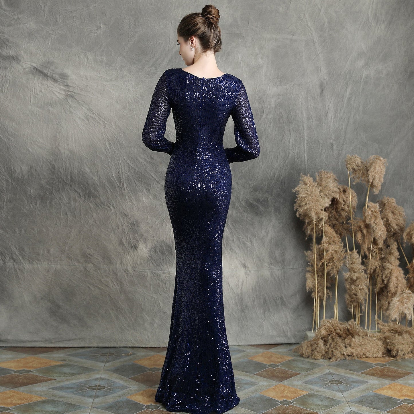 Sleeve Sequin Formal Dress