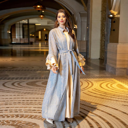 2 Pcs Suit Middle East Evening Dress Cross-border Muslim Lady Lotus Leaf Sleeve New Dress Abaya Robe