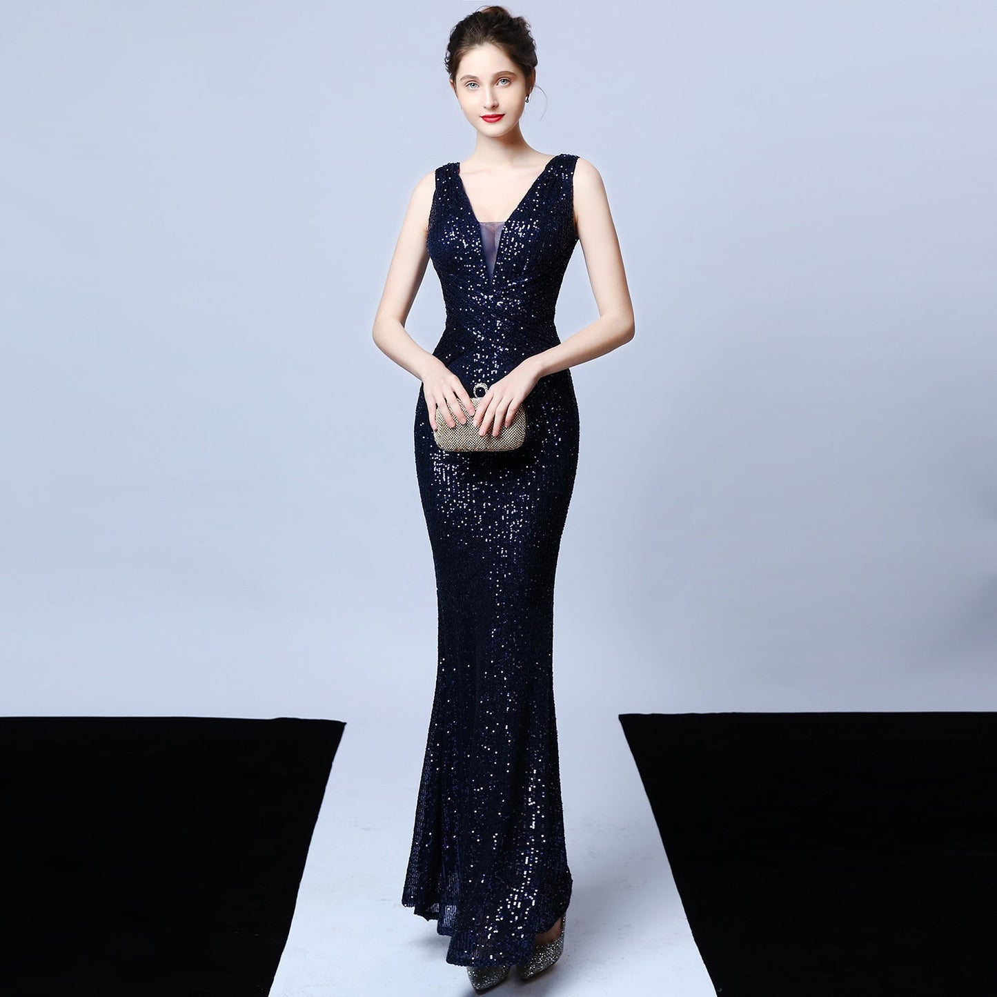 Long Sleeveless Sequin Formal Dress