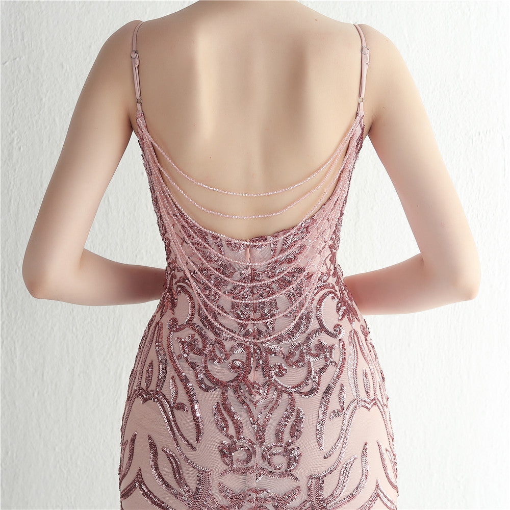 Positioned Floral Beaded Formal Dress