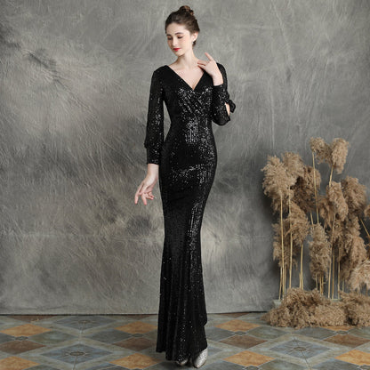 Sleeve Sequin Formal Dress