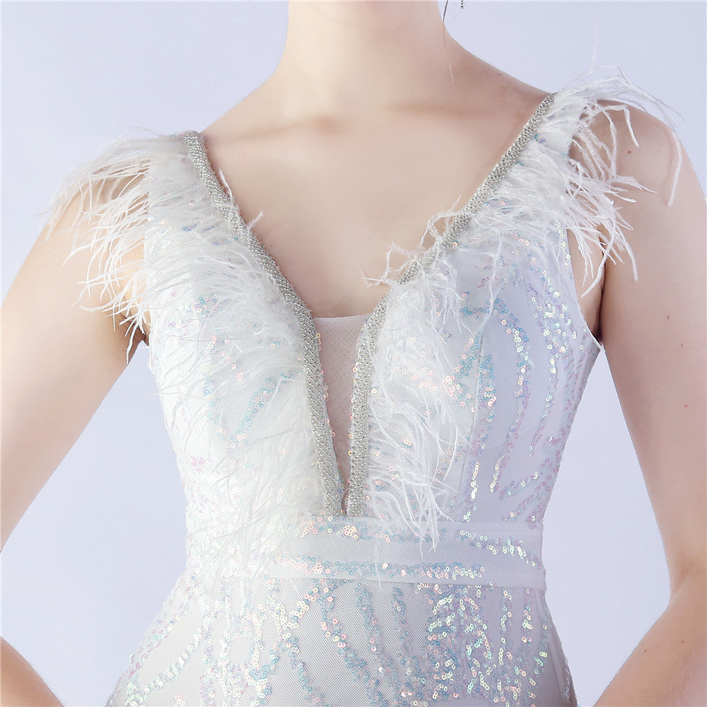 Camel Hair Side Split Formal Dress