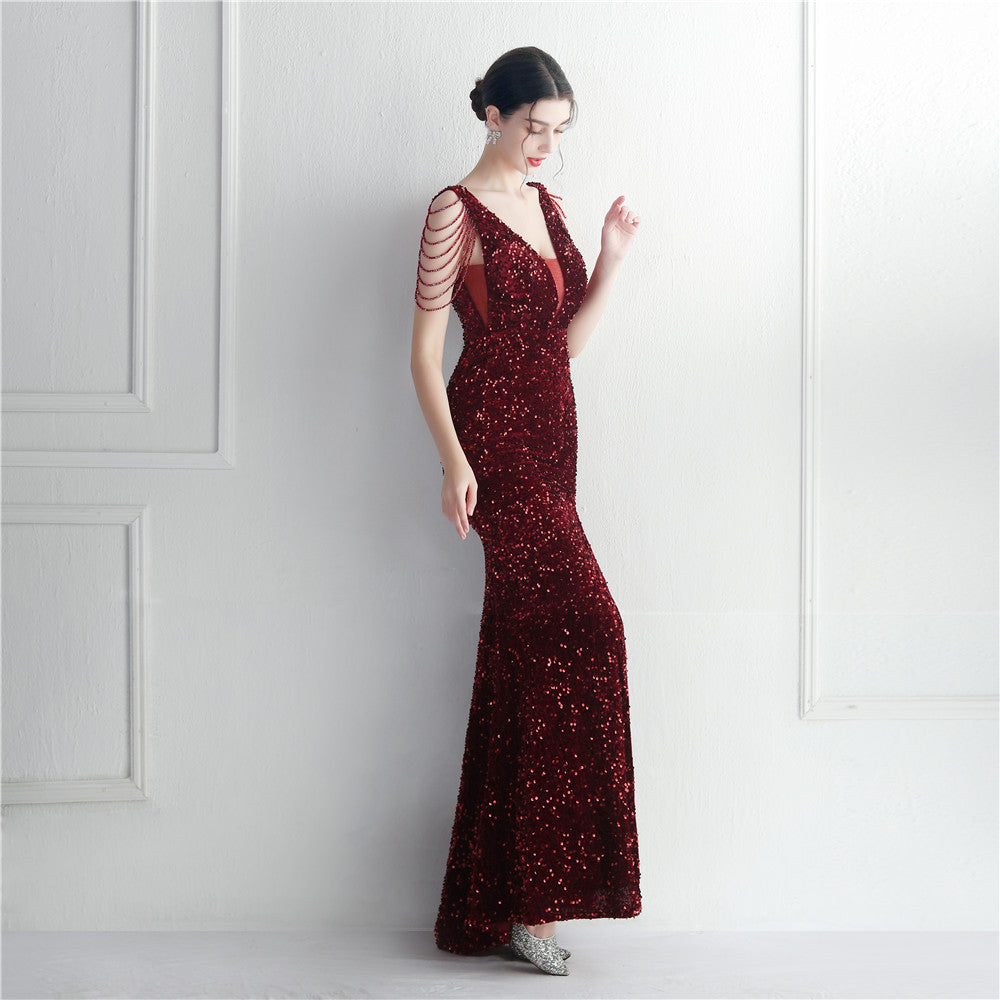 Backed Beaded Formal Dress