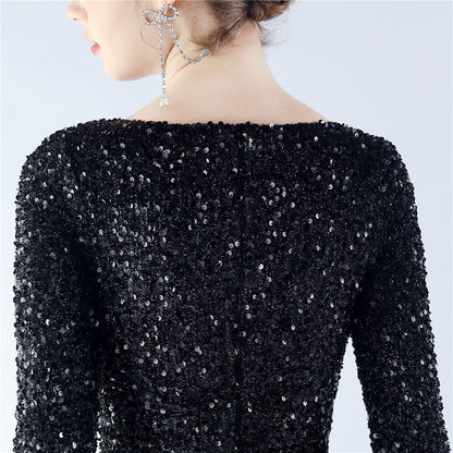 Ostrich Fur Long Sleeve Formal Dress