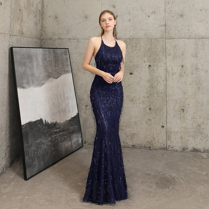 Silk Thread Fringe Beaded Formal Dresses