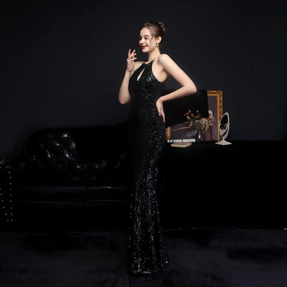 Long Neck Stapled Formal Dresses