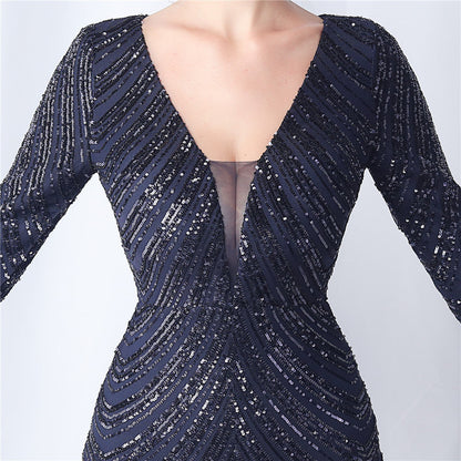 Ostrich Fur Long Sleeve Formal Dress