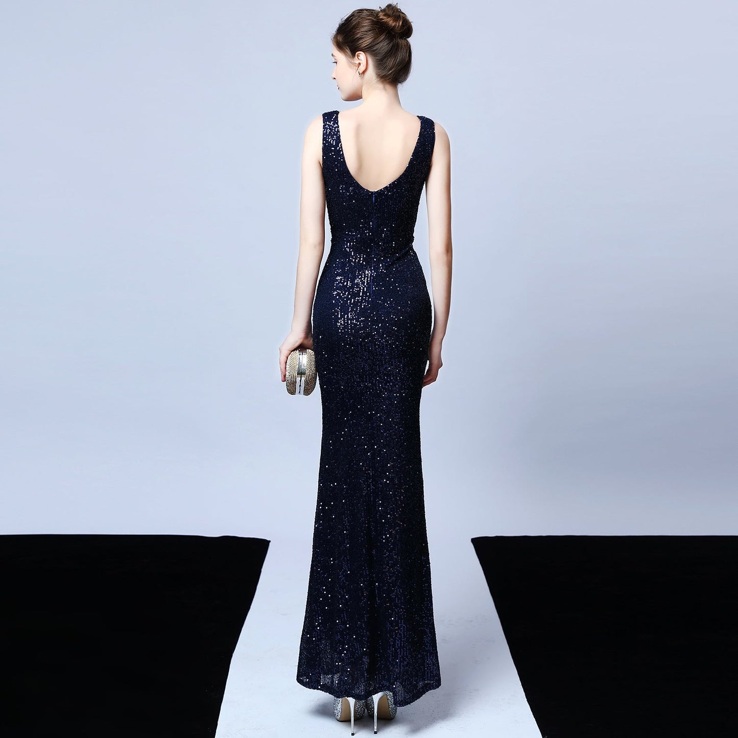 Long Sleeveless Sequin Formal Dress