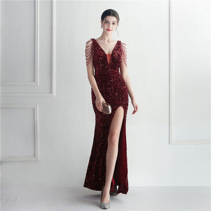 Backed Beaded Formal Dress