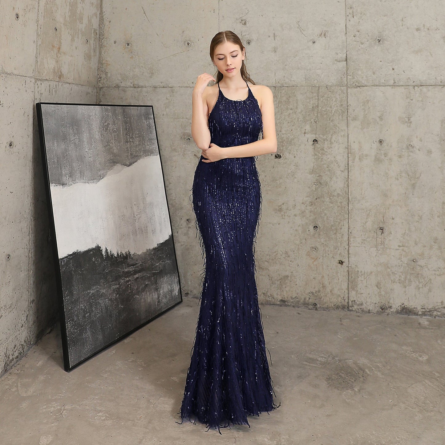 Silk Thread Fringe Beaded Formal Dresses