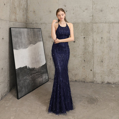 Silk Thread Fringe Beaded Formal Dresses