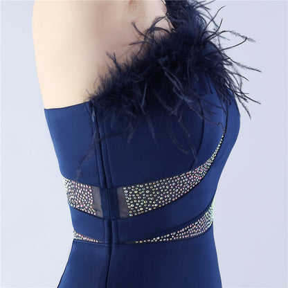 Fur Rhinestone Formal Dress