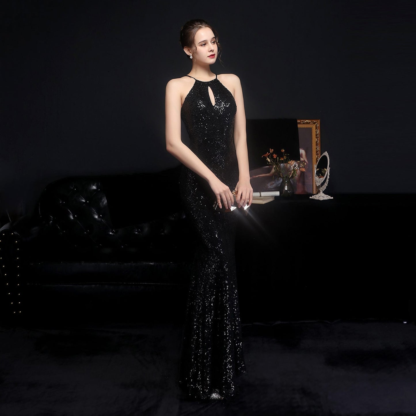 Long Neck Stapled Formal Dresses