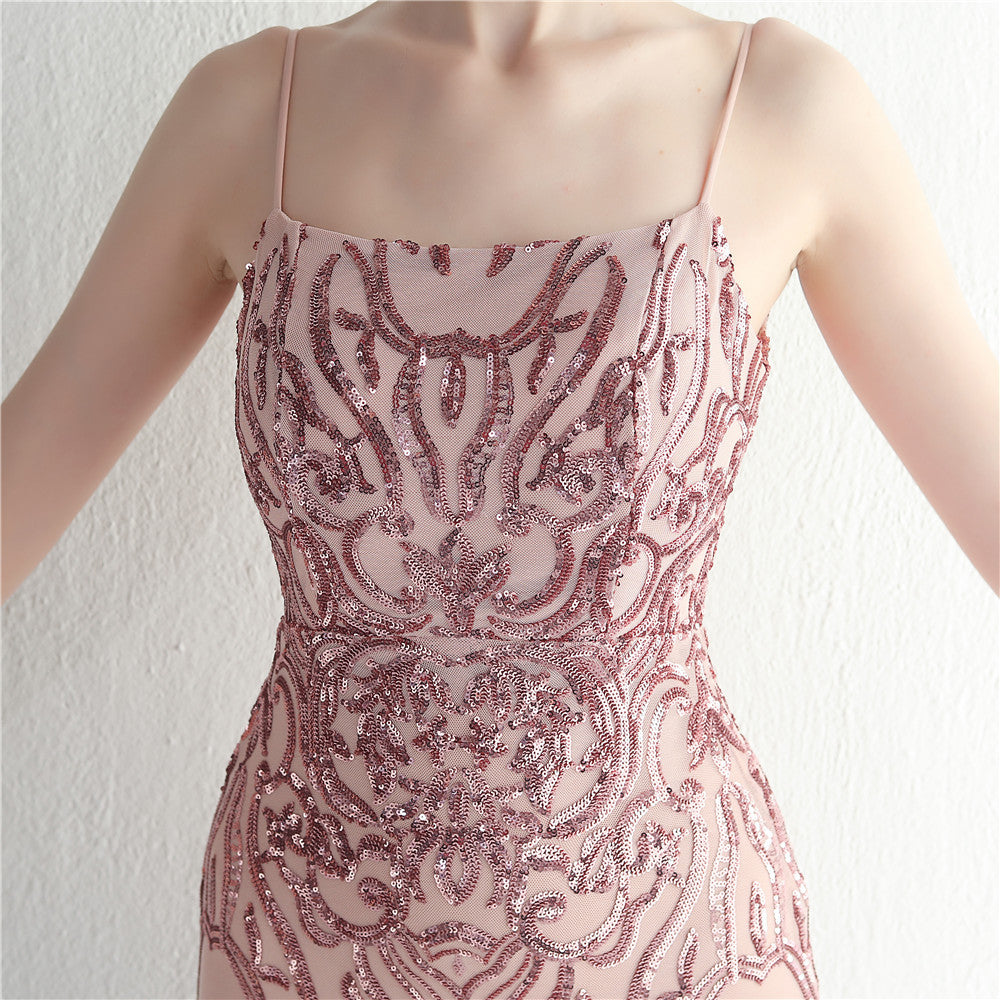 Positioned Floral Beaded Formal Dress