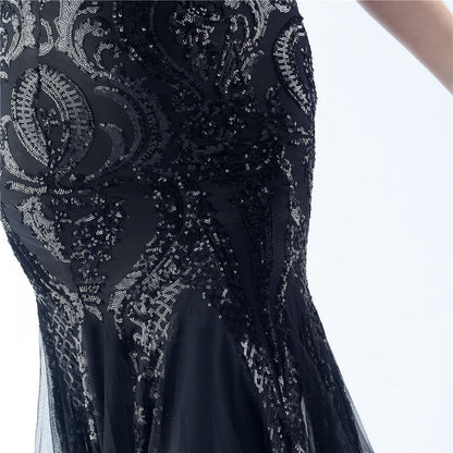 Mesh Sequined Formal Dress