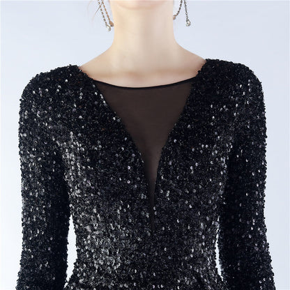 Ostrich Fur Long Sleeve Formal Dress