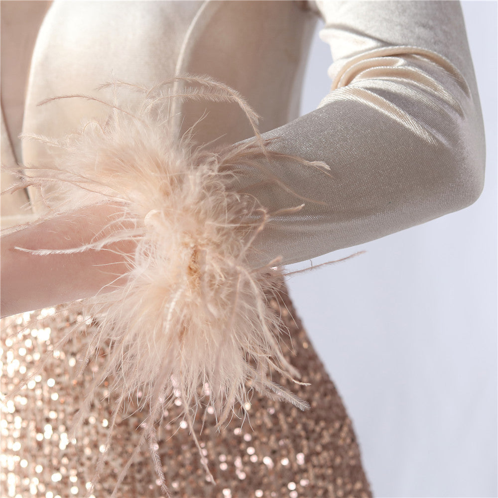 Abito formale in velluto con strass sfumati