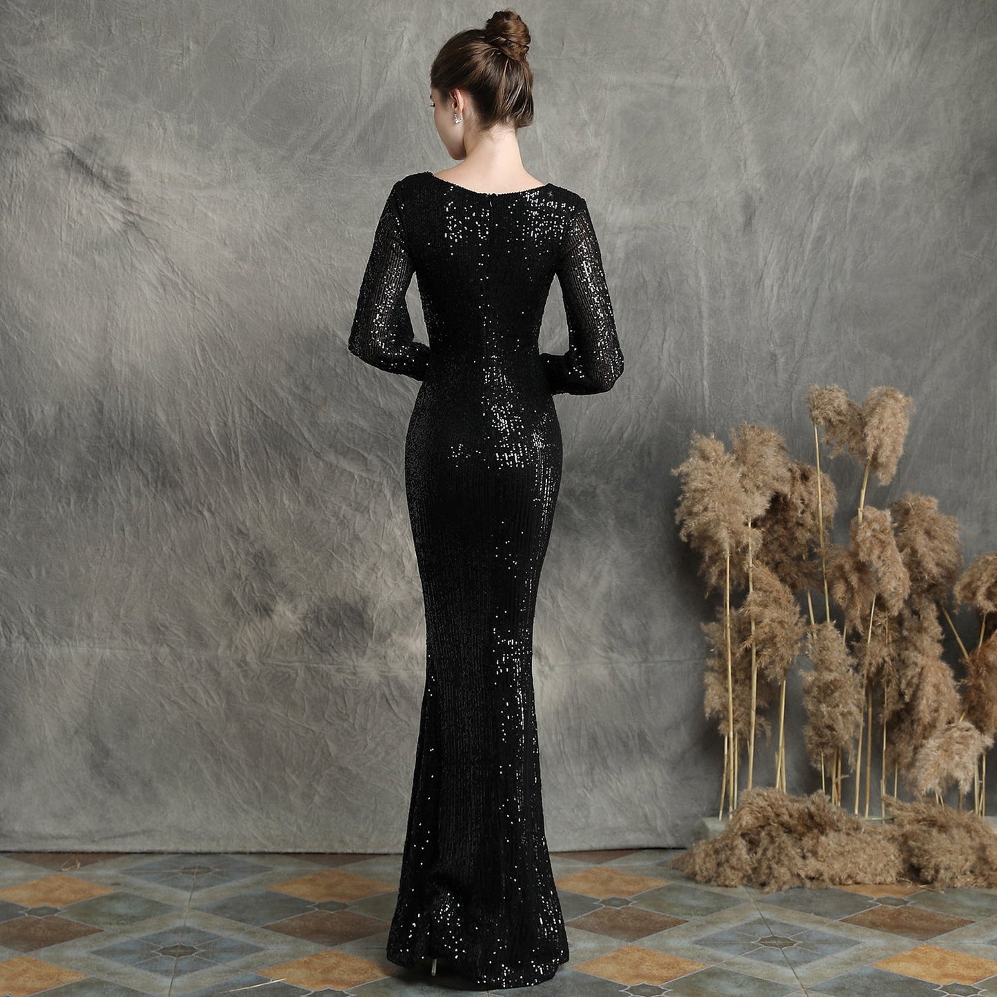 Sleeve Sequin Formal Dress