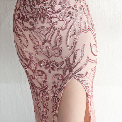 Positioned Floral Beaded Formal Dress