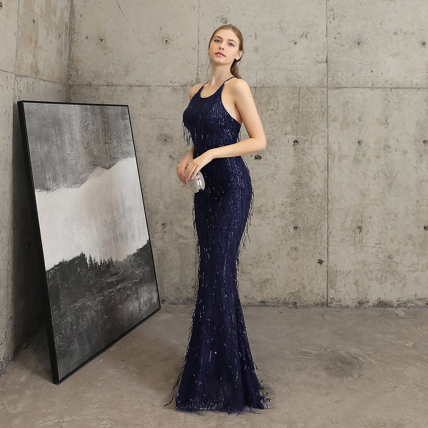 Silk Thread Fringe Beaded Formal Dresses